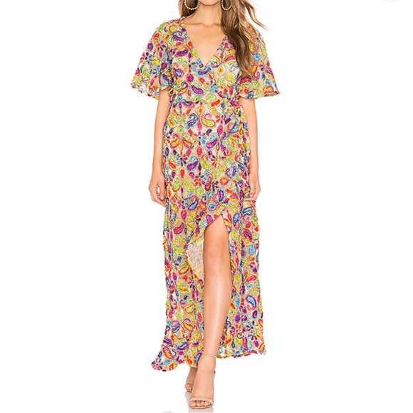 Groovy Tularosa Maxi Dress Revolve Huntley Maximalist Embroidered Rainbow Nude - Picture 4 of 12